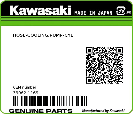 Product image: Kawasaki - 39062-1169 - HOSE-COOLING,PUMP-CYL 