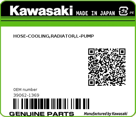 Product image: Kawasaki - 39062-1369 - HOSE-COOLING,RADIATOR,L-PUMP 