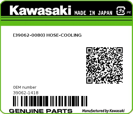 Product image: Kawasaki - 39062-1418 - (39062-0080) HOSE-COOLING 