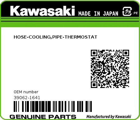 Product image: Kawasaki - 39062-1641 - HOSE-COOLING,PIPE-THERMOSTAT 