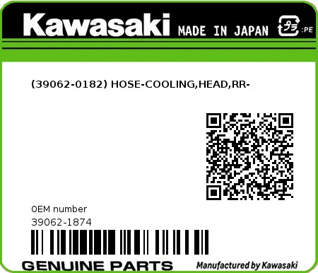 Product image: Kawasaki - 39062-1874 - (39062-0182) HOSE-COOLING,HEAD,RR- 