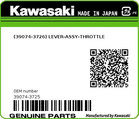 Product image: Kawasaki - 39074-3725 - (39074-3726) LEVER-ASSY-THROTTLE  0
