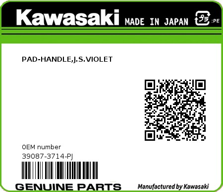 Product image: Kawasaki - 39087-3714-PJ - PAD-HANDLE,J.S.VIOLET  0