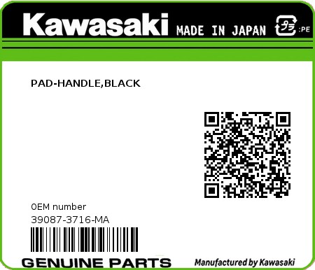 Product image: Kawasaki - 39087-3716-MA - PAD-HANDLE,BLACK 