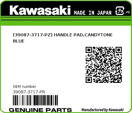 Product image: Kawasaki - 39087-3717-PR - (39087-3717-PZ) HANDLE PAD,CANDYTONE BLUE  0