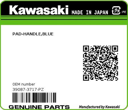 Product image: Kawasaki - 39087-3717-PZ - PAD-HANDLE,BLUE 