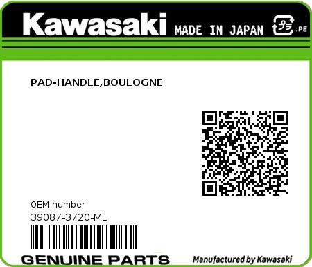 Product image: Kawasaki - 39087-3720-ML - PAD-HANDLE,BOULOGNE  0