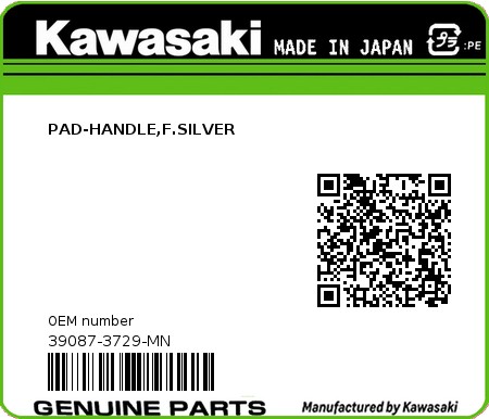 Product image: Kawasaki - 39087-3729-MN - PAD-HANDLE,F.SILVER  0
