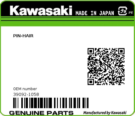 Product image: Kawasaki - 39092-1058 - PIN-HAIR  0