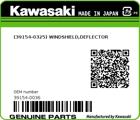 Product image: Kawasaki - 39154-0036 - (39154-0325) WINDSHIELD,DEFLECTOR 