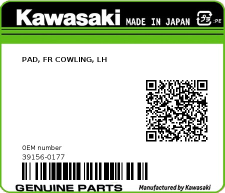 Product image: Kawasaki - 39156-0177 - PAD, FR COWLING, LH 