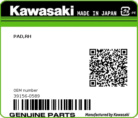 Product image: Kawasaki - 39156-0589 - PAD,RH  0