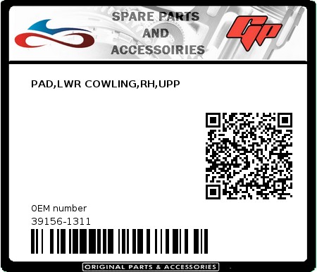 Product image:  - 39156-1311 - PAD,LWR COWLING,RH,UPP  0