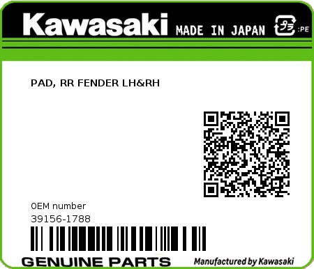Product image: Kawasaki - 39156-1788 - PAD, RR FENDER LH&RH  0