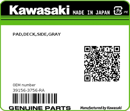 Product image: Kawasaki - 39156-3756-RA - PAD,DECK,SIDE,GRAY 