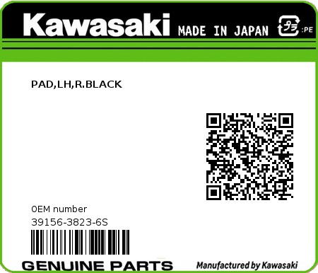 Product image: Kawasaki - 39156-3823-6S - PAD,LH,R.BLACK 