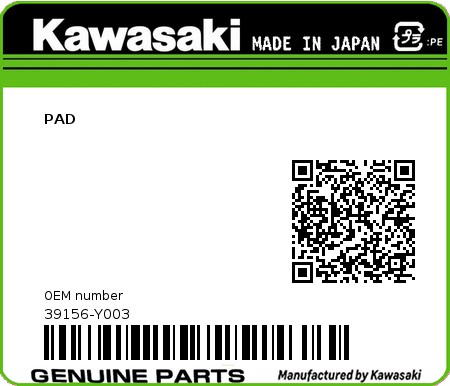Product image: Kawasaki - 39156-Y003 - PAD  0