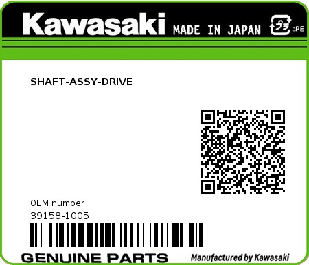 Product image: Kawasaki - 39158-1005 - SHAFT-ASSY-DRIVE  0