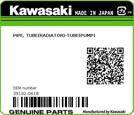 Product image: Kawasaki - 39192-0618 - PIPE, TUBE(RADIATOR)-TUBE(PUMP) 