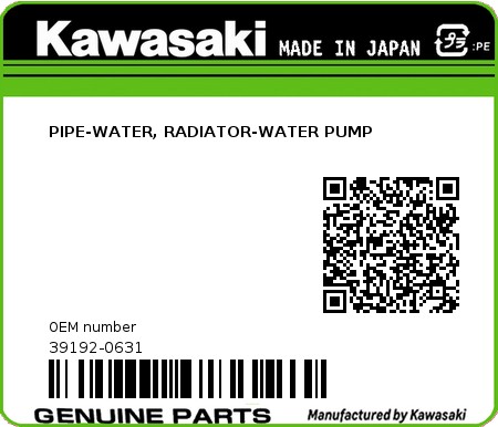 Product image: Kawasaki - 39192-0631 - PIPE-WATER, RADIATOR-WATER PUMP  0
