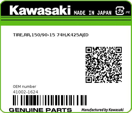 Product image: Kawasaki - 41002-1624 - TIRE,RR,150/90-15 74H,K425AJ(D  0