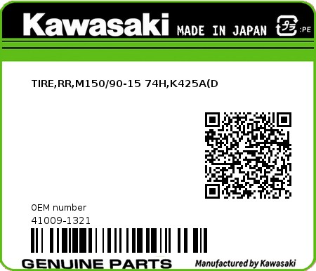 Product image: Kawasaki - 41009-1321 - TIRE,RR,M150/90-15 74H,K425A(D  0