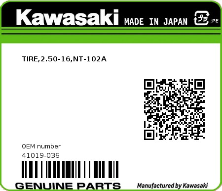 Product image: Kawasaki - 41019-036 - TIRE,2.50-16,NT-102A  0