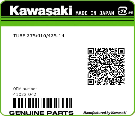 Product image: Kawasaki - 41022-042 - TUBE 275/410/425-14  0