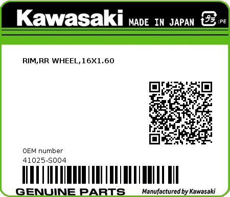 Product image: Kawasaki - 41025-S004 - RIM,RR WHEEL,16X1.60  0