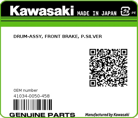 Product image: Kawasaki - 41034-0050-458 - DRUM-ASSY, FRONT BRAKE, P.SILVER 