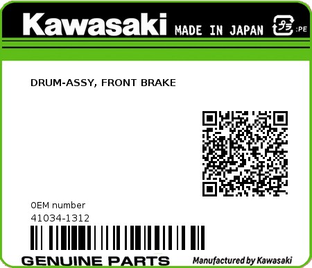 Product image: Kawasaki - 41034-1312 - DRUM-ASSY, FRONT BRAKE  0