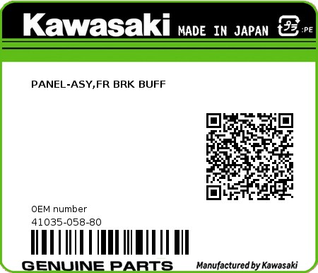 Product image: Kawasaki - 41035-058-80 - PANEL-ASY,FR BRK BUFF 