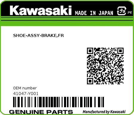 Product image: Kawasaki - 41047-Y001 - SHOE-ASSY-BRAKE,FR  0