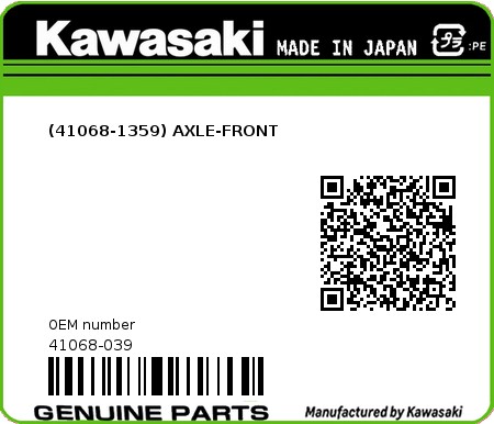 Product image: Kawasaki - 41068-039 - (41068-1359) AXLE-FRONT  0