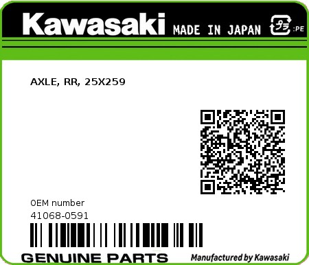 Product image: Kawasaki - 41068-0591 - AXLE, RR, 25X259  0