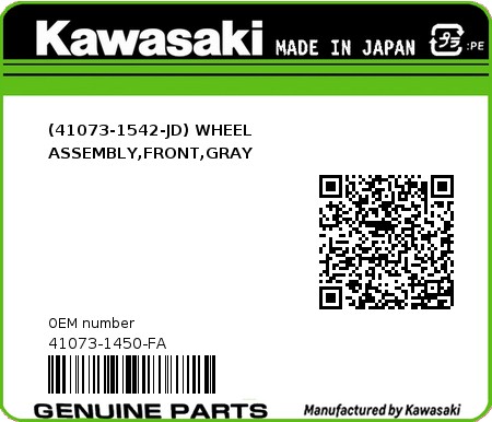 Product image: Kawasaki - 41073-1450-FA - (41073-1542-JD) WHEEL ASSEMBLY,FRONT,GRAY  0