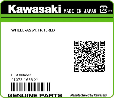 Product image: Kawasaki - 41073-1633-X4 - WHEEL-ASSY,FR,F.RED  0