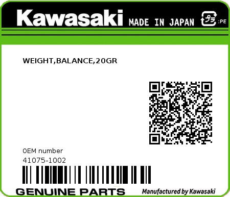 Product image: Kawasaki - 41075-1002 - WEIGHT,BALANCE,20GR 