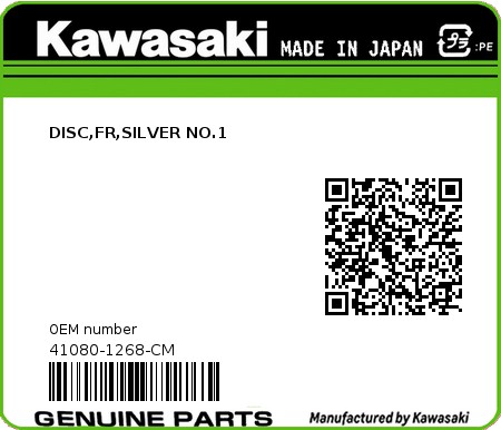 Product image: Kawasaki - 41080-1268-CM - DISC,FR,SILVER NO.1  0