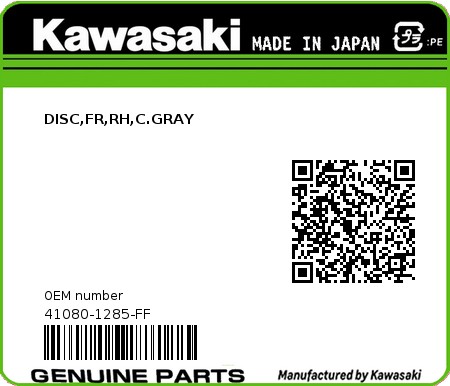 Product image: Kawasaki - 41080-1285-FF - DISC,FR,RH,C.GRAY  0