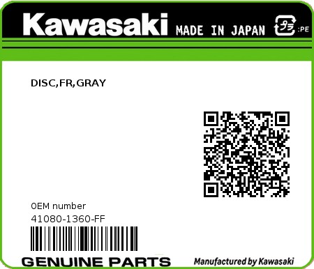 Product image: Kawasaki - 41080-1360-FF - DISC,FR,GRAY 