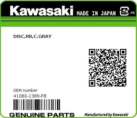 Product image: Kawasaki - 41080-1389-FB - DISC,RR,C.GRAY  0