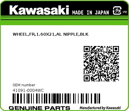 Product image: Kawasaki - 41091-0004WC - WHEEL,FR,1.60X21,AL NIPPLE,BLK 