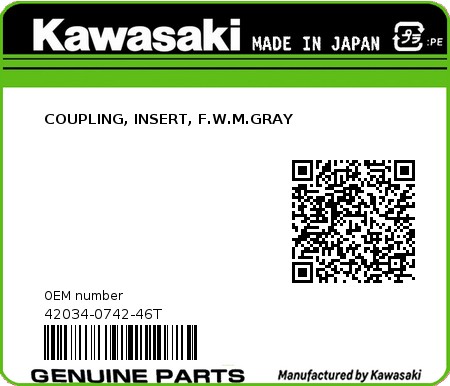 Product image: Kawasaki - 42034-0742-46T - COUPLING, INSERT, F.W.M.GRAY 