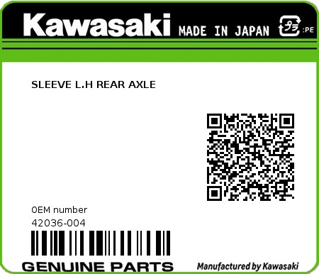 Product image: Kawasaki - 42036-004 - SLEEVE L.H REAR AXLE  0
