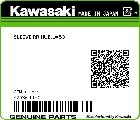 Product image: Kawasaki - 42036-1150 - SLEEVE,RR HUB,L=53  0