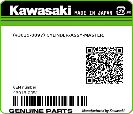Product image: Kawasaki - 43015-0051 - (43015-0097) CYLINDER-ASSY-MASTER,  0