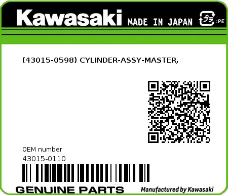Product image: Kawasaki - 43015-0110 - (43015-0598) CYLINDER-ASSY-MASTER,  0