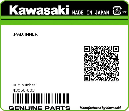 Product image: Kawasaki - 43050-003 - .PAD,INNER  0