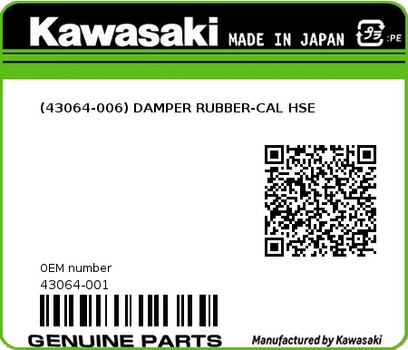 Product image: Kawasaki - 43064-001 - (43064-006) DAMPER RUBBER-CAL HSE 